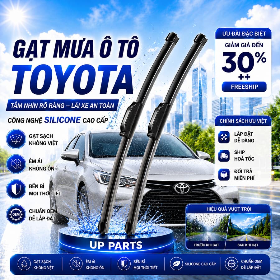 Bộ Gạt Mưa Ô TÔ xe TOYOTA Vios, Camry, Altis, Innova, Yaris, Cross - Gạt mưa ô tô Silicon phủ nano chống nước UP PARTS
