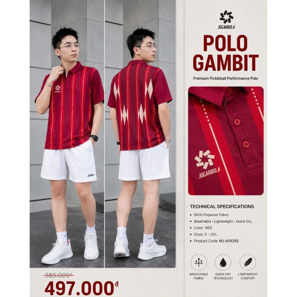 ÁO THỂ THAO JOGARBOLA PICKLEBALL POLO GAMBIT/AXIS , chất lượng cao cho người yêu thể thao.