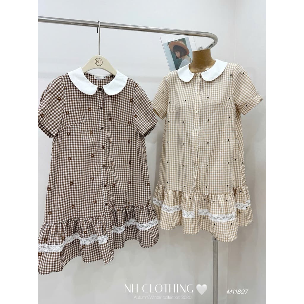 <Đầm Bầu Quynhanhhouse> (NH CLOTHING)Váy suông Váy kẻ thêu cổ sen M11897 sm