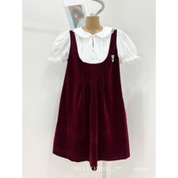 <Đầm Bầu Quynhanhhouse> (NH CLOTHING)Váy suông Váy nhung phối sơmi tag nơ M11901 sm 3