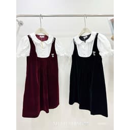 <Đầm Bầu Quynhanhhouse> (NH CLOTHING)Váy suông Váy nhung phối sơmi tag nơ M11901 sm 2