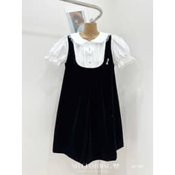 <Đầm Bầu Quynhanhhouse> (NH CLOTHING)Váy suông Váy nhung phối sơmi tag nơ M11901 sm 4