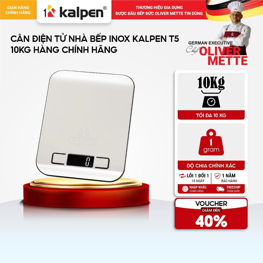 Cân điện tử nhà bếp Inox KALPEN T5 10kg hàng chính hãng