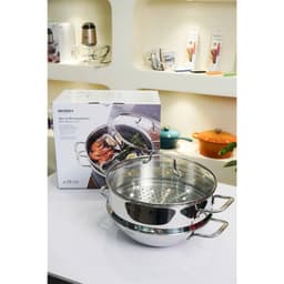 Bộ Chảo Wok Sâu Lòng Inox GKÖCH SA2010 Kèm Xửng Hấp Đáy 3 Lớp Dùng Bếp Từ Size 28cm 32cm 8