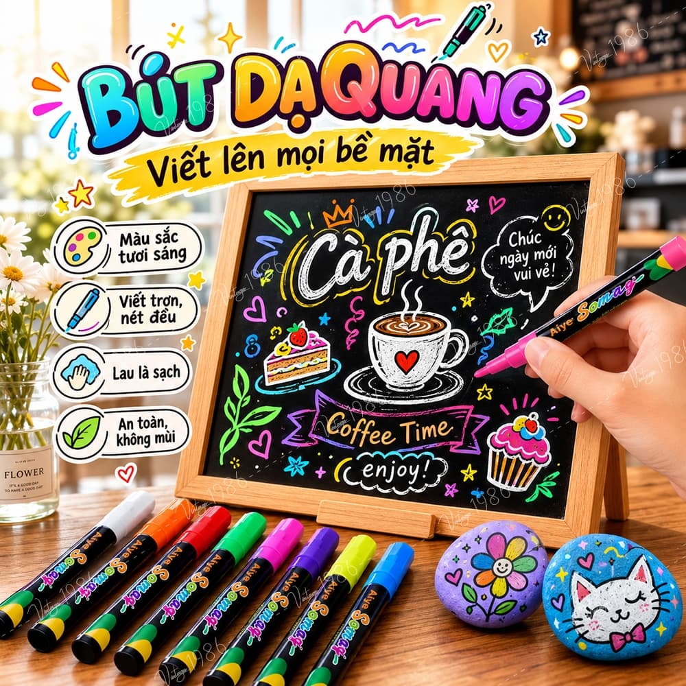 Set 8 Bút Dạ Quang Viết Bảng Led, Biển Menu Quảng Cáo, Mặt Kính, mica
