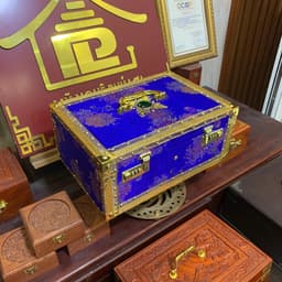 Hộp đựng tiền hầu,trang sức bằng gỗ bọc vải gấm xanh dương 3