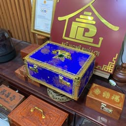 Hộp đựng tiền hầu,trang sức bằng gỗ bọc vải gấm xanh dương 4