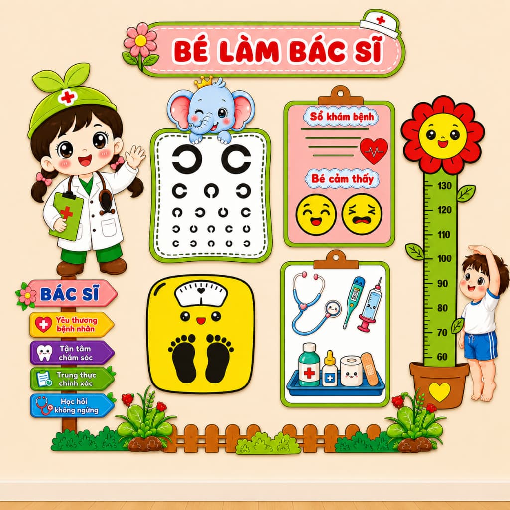 đồ dùng đồ chơi mầm non MINH ANH sp bé làm bác sĩ trang trí dán tường 2026