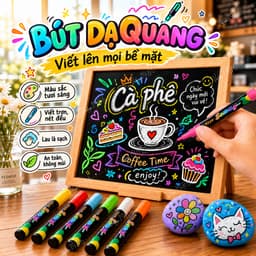 Set 6 Bút Dạ Quang Viết Bảng Led, Biển Menu Quảng Cáo, Mặt Kính, mica 1