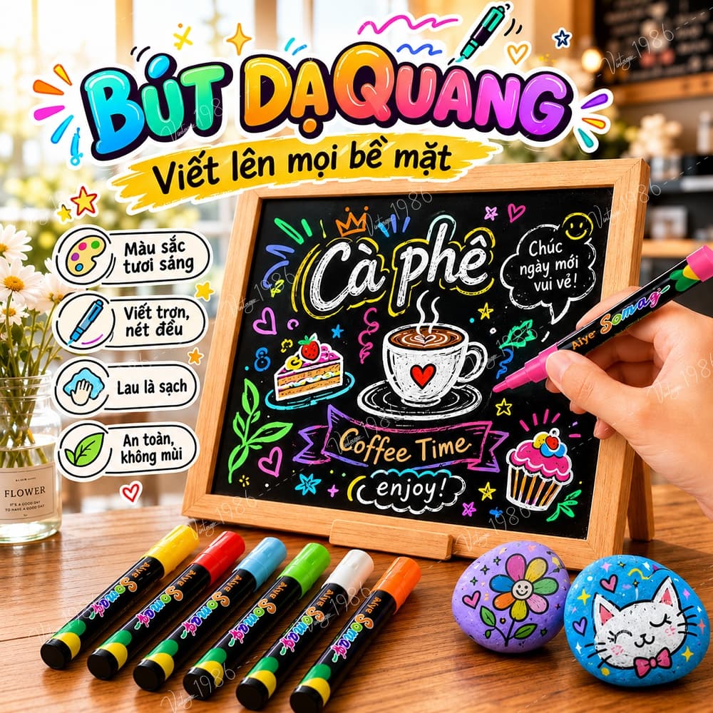 Set 6 Bút Dạ Quang Viết Bảng Led, Biển Menu Quảng Cáo, Mặt Kính, mica