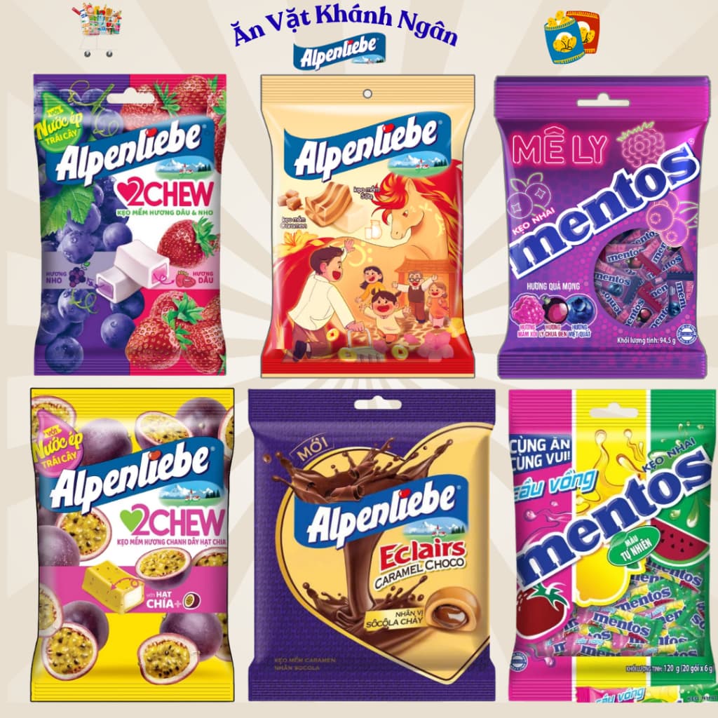 Kẹo Mềm Alpenliebe - Kẹo Nhai Mentos gói nhỏ  - HÀNG CHÍNH HÃNG