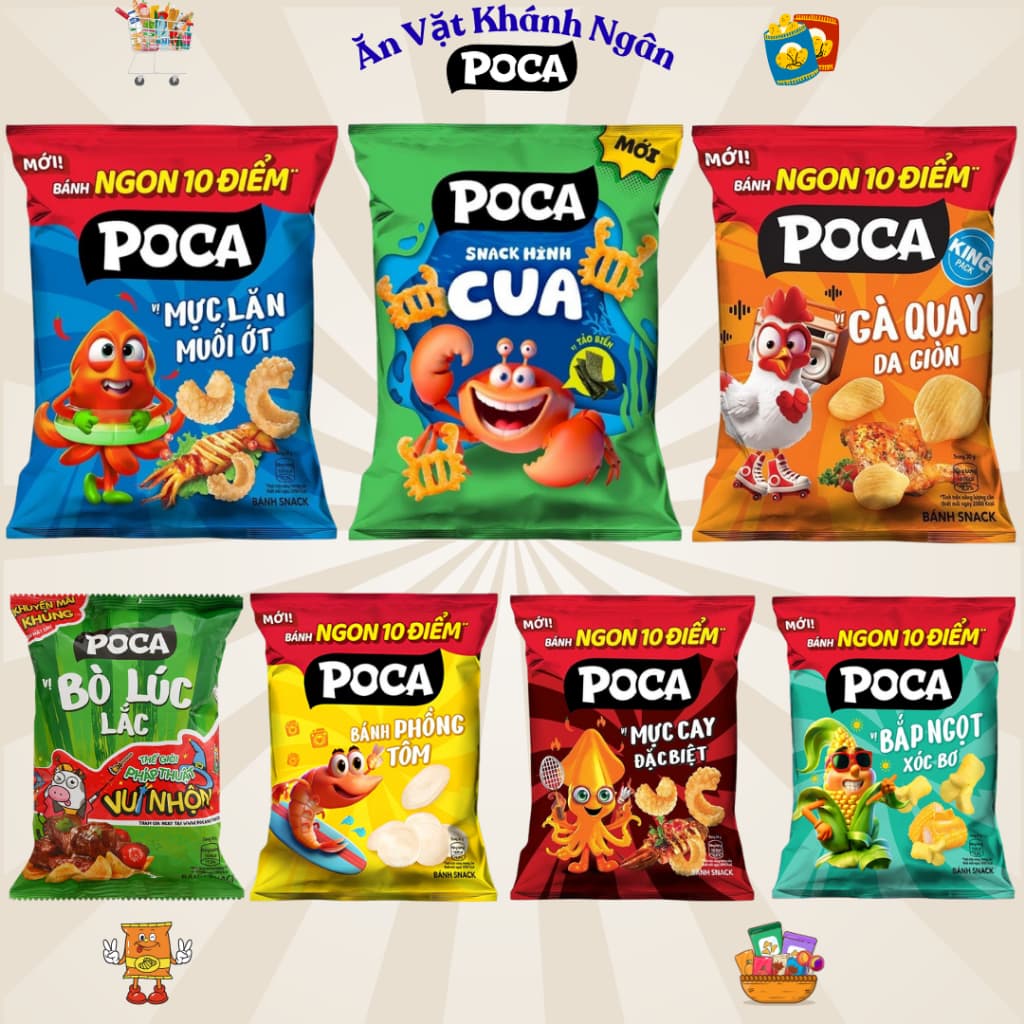 Combo Snack Bim Bim Poca Đủ Vị Giòn Rụm Gói Nhỏ Và Gói Lớn - HÀNG CHÍNH HÃNG