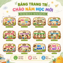 Bảng Gỗ Trang Trí Góc Lớp Học Mầm Non Chào Năm Học Mới In UV Sắc Nét Có Dây Treo 1