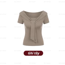 [MÀU MỚI] Áo Thun Nữ Phối Khăn Thắt Nơ Cổ Trễ Vai Ôm Body Co Giãn 4 Chiều Mềm Mịn Hot Trend BYJANE-102 7