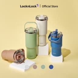 Ly giữ nhiệt phủ sứ LocknLock có quai LHC4430 LHC4431 600ml 880ml, hàng chính hãng, kèm ống hút, quai cầm  - JoyMall 2