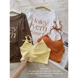 ( HÀNG QC ) Áo Giấy Chữ Lệch Vai 2 Món Holey 8