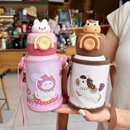 Bình giữ nhiệt đi học mẫu mới dung tích 500ml kèm túi vải đựng bình dễ thương dành cho các bạn cấp 1 3