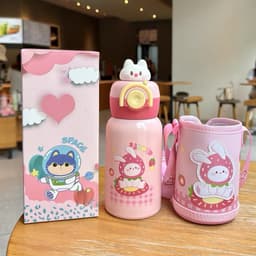 Bình giữ nhiệt đi học mẫu mới dung tích 500ml kèm túi vải đựng bình dễ thương dành cho các bạn cấp 1 1