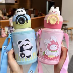Bình giữ nhiệt đi học mẫu mới dung tích 500ml kèm túi vải đựng bình dễ thương dành cho các bạn cấp 1 2