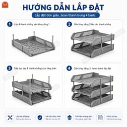 Kệ đựng tài liệu văn phòng 3 tầng để bàn bằng nhựa, khay hồ sơ A4 văn phòng màu xanh dương/ghi 6