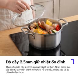 Quánh Inox nguyên khối LocknLock Eleve CSS1624IH thép không gỉ SUS304 16cm kèm nắp dùng được bếp từ 5