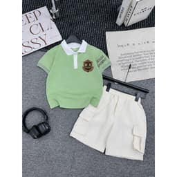 (MỞ BÁN).Bộ quần áo Polo Bé Trai MK Phối Màu Chất Cá Sấu Thông Hơi Mềm Mát, mặc ở nhà, đi chơi, đi học 17-60kg 7