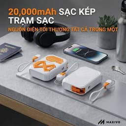 Sạc Dự Phòng 20.000 mAh, Sạc Nhanh 22.5W, Có Dây Gắn Trong, Sạc Không Dây, Hỗ Trợ Máy Bay 8