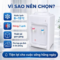 Cây Nước Nóng Lạnh Mini Để Bàn Úp Bình Volthome, 2 Vòi Nóng Lạnh, Công Nghệ Làm Lạnh Chip Điện Tử, Tự Ngắt Tiết Kiệm Điệ 9