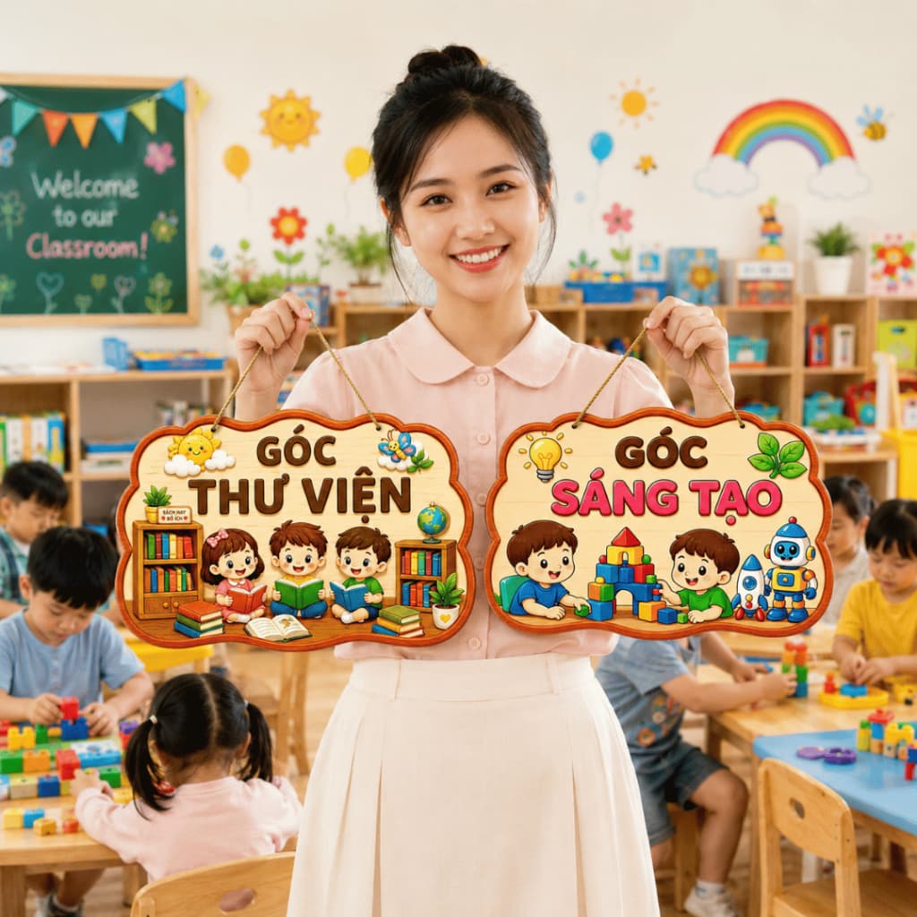 Bảng Gỗ Phân Chia Các Góc Trong Lớp Học Cho Giáo Viên Mầm Non, Bảnh Xinh Trang Trí Lớp Học Mầm Non