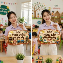 Bảng Tên Góc Trang Trí Lớp Học Hình Hoạt - Bảng Gỗ Trang Trí Lớp Học Mầm Non 3
