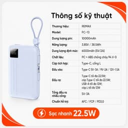 Pin dự phòng sạc nhanh 22.5W Remax FC-13 10.000mah và không dây 15W RPP-615 10.000mah. LMS 4