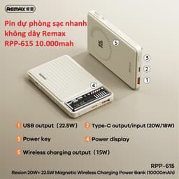 Pin dự phòng sạc nhanh 22.5W Remax FC-13 10.000mah và không dây 15W RPP-615 10.000mah. LMS 8