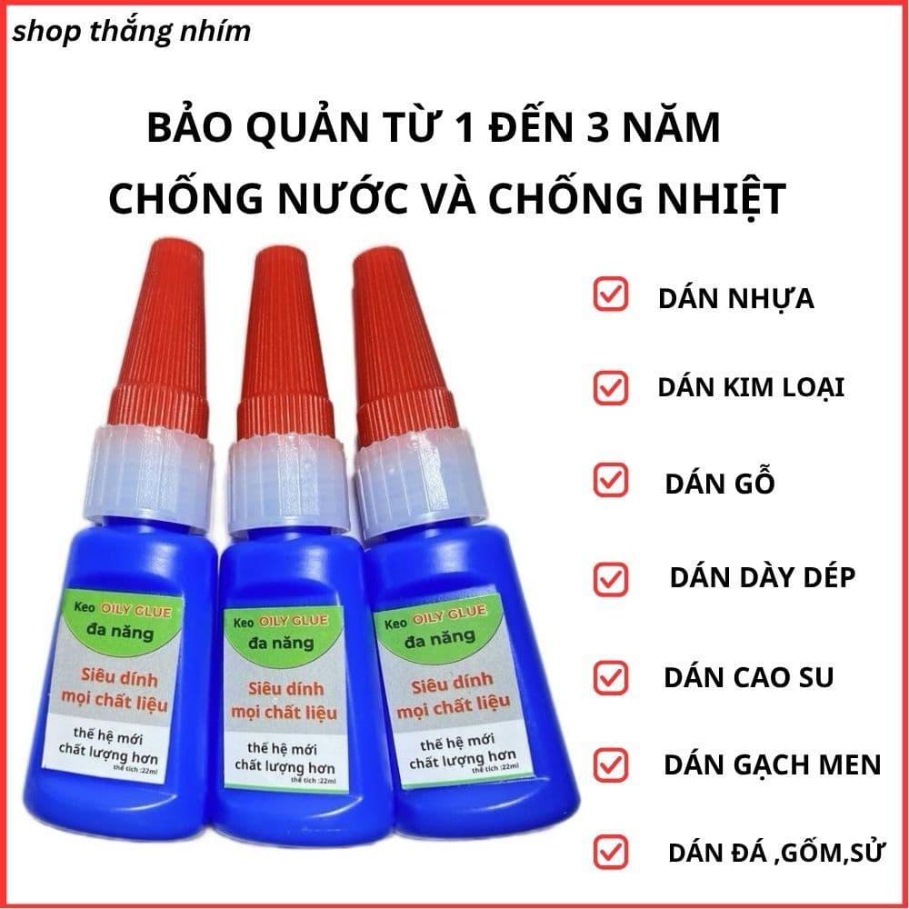 Combo 3 lọ keo siêu dính OILY GLUE dán gỗ nhựa dép sứ sắt gốm sứ