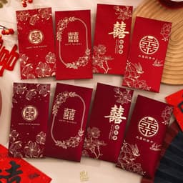 Sét 10 cái / 6 cái Lì Xì Đám Cưới,Bao Lì Xì Đỏ cao cấp may mắn,Song Hỷ,Nạp Tài,bê tráp,Hồng bao Quà Tặng Sang Trọng 5