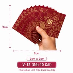 Sét 10 cái / 6 cái Lì Xì Đám Cưới,Bao Lì Xì Đỏ cao cấp may mắn,Song Hỷ,Nạp Tài,bê tráp,Hồng bao Vu Quy Cát Tường 3
