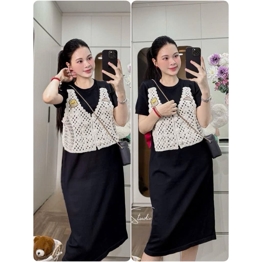 <Đầm Bầu Quynhanhhouse> (QC)Váy mtg len kèm yếm liền freesize