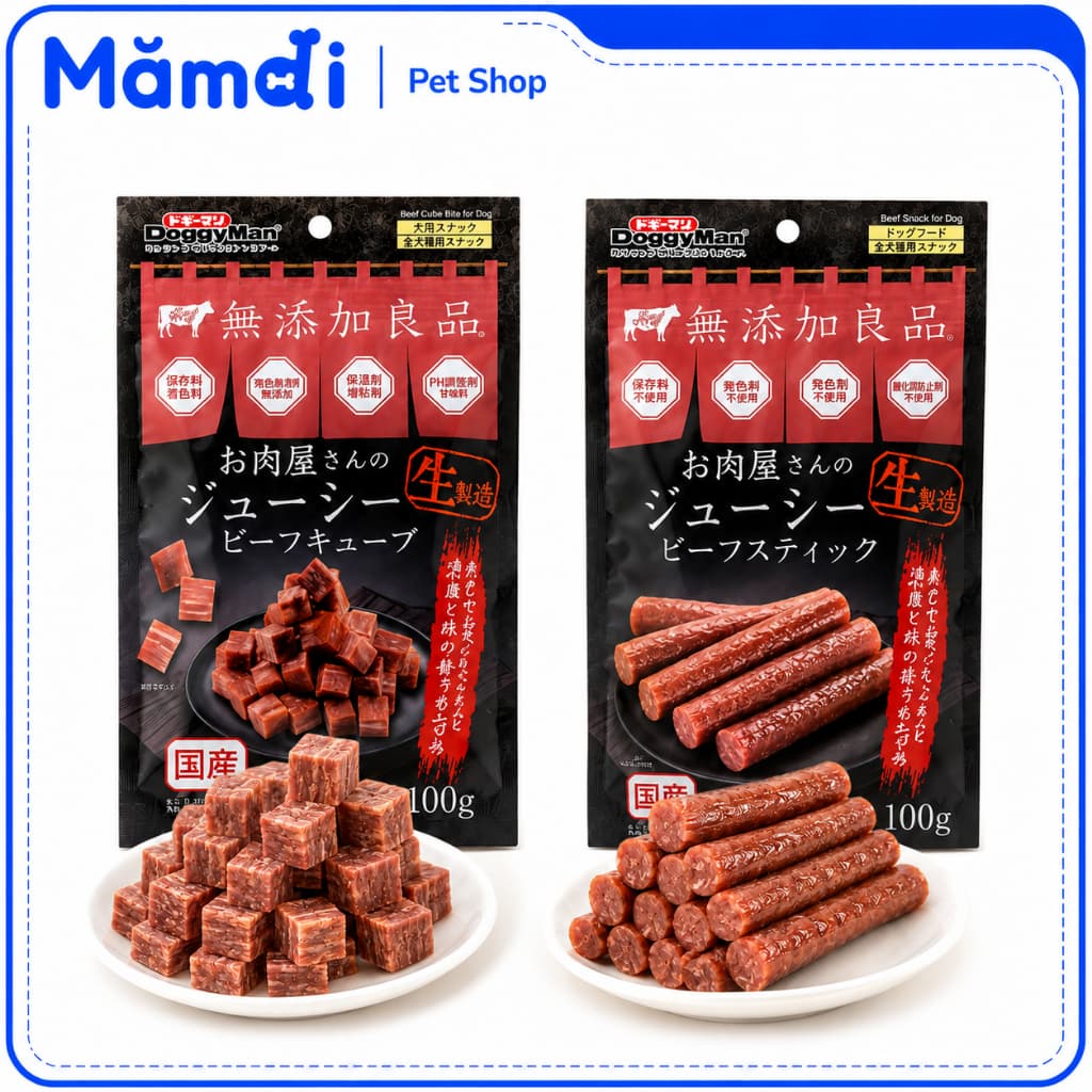 Snack Jerky Bò DoggyMan 100g Cho Chó | Viên Bò Vuông, Que Bò Tròn Thơm Đậm, Bánh Thưởng Dễ Ăn