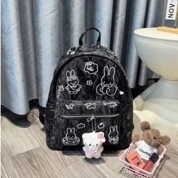 Balo Nữ Size Thêu Nổi Thỏ Cute Da Nhung Loang – Quai To Êm Vai – Đựng Vừa A4, Laptop 14 Inch 2