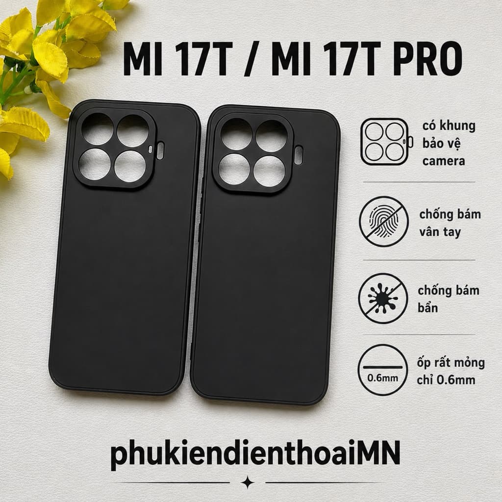 Ốp lưng dẻo Xiaomi 17T , 17T Pro (màu đen) chống bám vân tay, bảo vệ Camera
