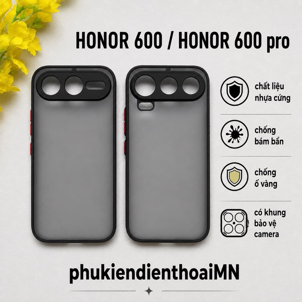 Ốp lưng Honor 600 , Honor 600 Pro nhám viền màu,chống bám vân tay ( màu Đen)