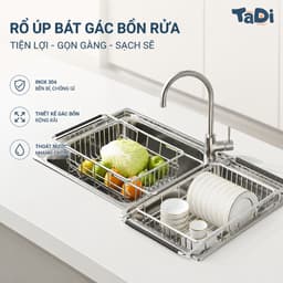Rổ Gác Bồn Rửa Bát TADI Chất Liệu Inox 304, Rổ Rửa Rau, Giá Úp Bát Gác Bồn Rửa Kéo Dài Thu Gọn Tiện Lợi 1