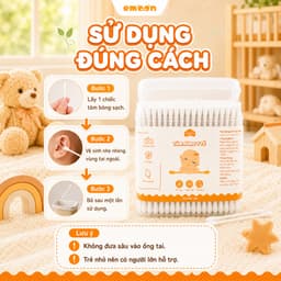 Tăm bông ngoáy tai cho bé Emoon 2 đầu tròn và dẹt kháng khuẩn, thân thiện với môi trường hộp 200 chiếc 3