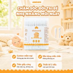 Tăm bông ngoáy tai cho bé Emoon 2 đầu tròn và dẹt kháng khuẩn, thân thiện với môi trường hộp 200 chiếc 4