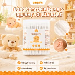 Tăm bông ngoáy tai cho bé Emoon 2 đầu tròn và dẹt kháng khuẩn, thân thiện với môi trường hộp 200 chiếc 5