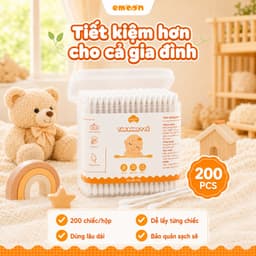 Tăm bông ngoáy tai cho bé Emoon 2 đầu tròn và dẹt kháng khuẩn, thân thiện với môi trường hộp 200 chiếc 6