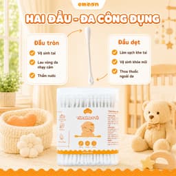 Tăm bông ngoáy tai cho bé Emoon 2 đầu tròn và dẹt kháng khuẩn, thân thiện với môi trường hộp 200 chiếc 2