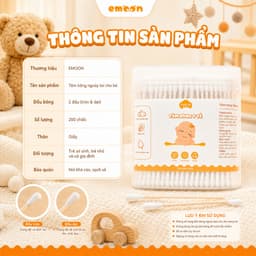 Tăm bông ngoáy tai cho bé Emoon 2 đầu tròn và dẹt kháng khuẩn, thân thiện với môi trường hộp 200 chiếc 9