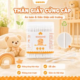 Tăm bông ngoáy tai cho bé Emoon 2 đầu tròn và dẹt kháng khuẩn, thân thiện với môi trường hộp 200 chiếc 7