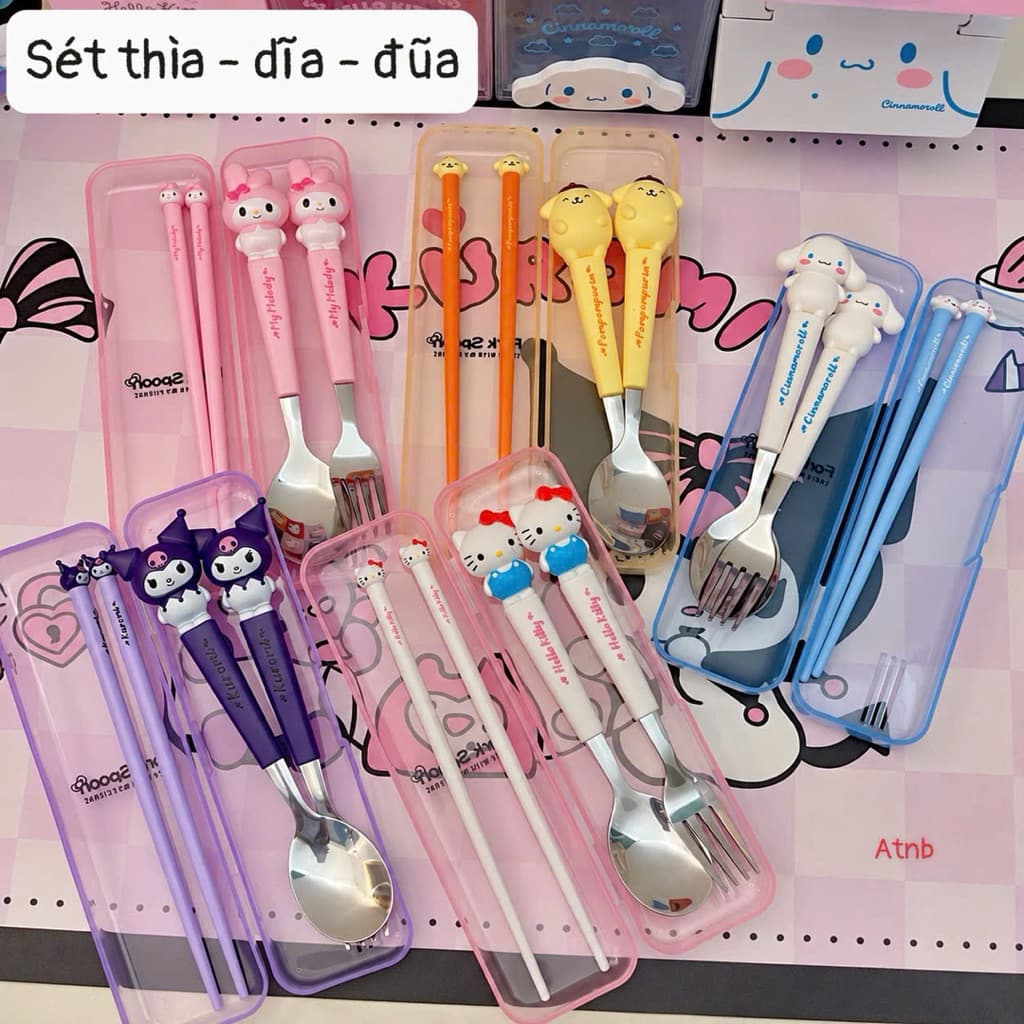 🌸 Bộ thìa – dĩa – đũa 3 món hoạt hình siêu xinh 🌸
