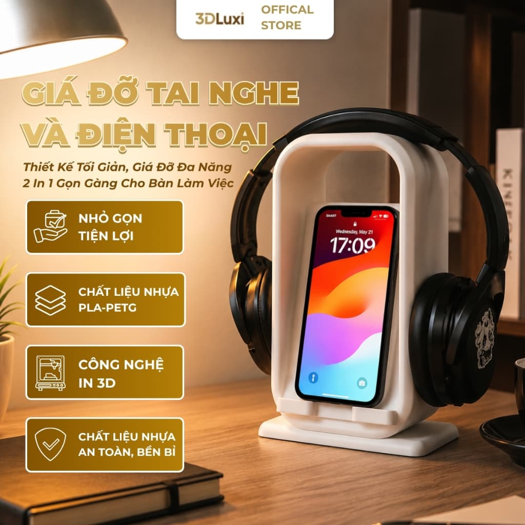 Giá Đỡ Điện Thoại Và Tai Nghe Phong Cách Bắc Âu 3DLUXI, Tiết Kiệm Không Gian Bàn Làm Việc Bàn Học In Từ Nhựa PLA